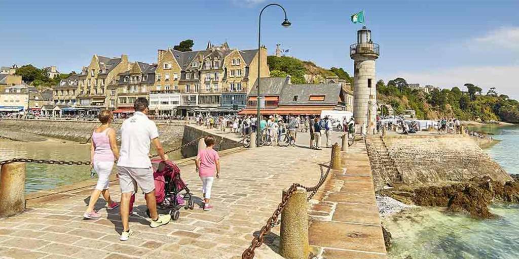 Family in coastal town in Brittany