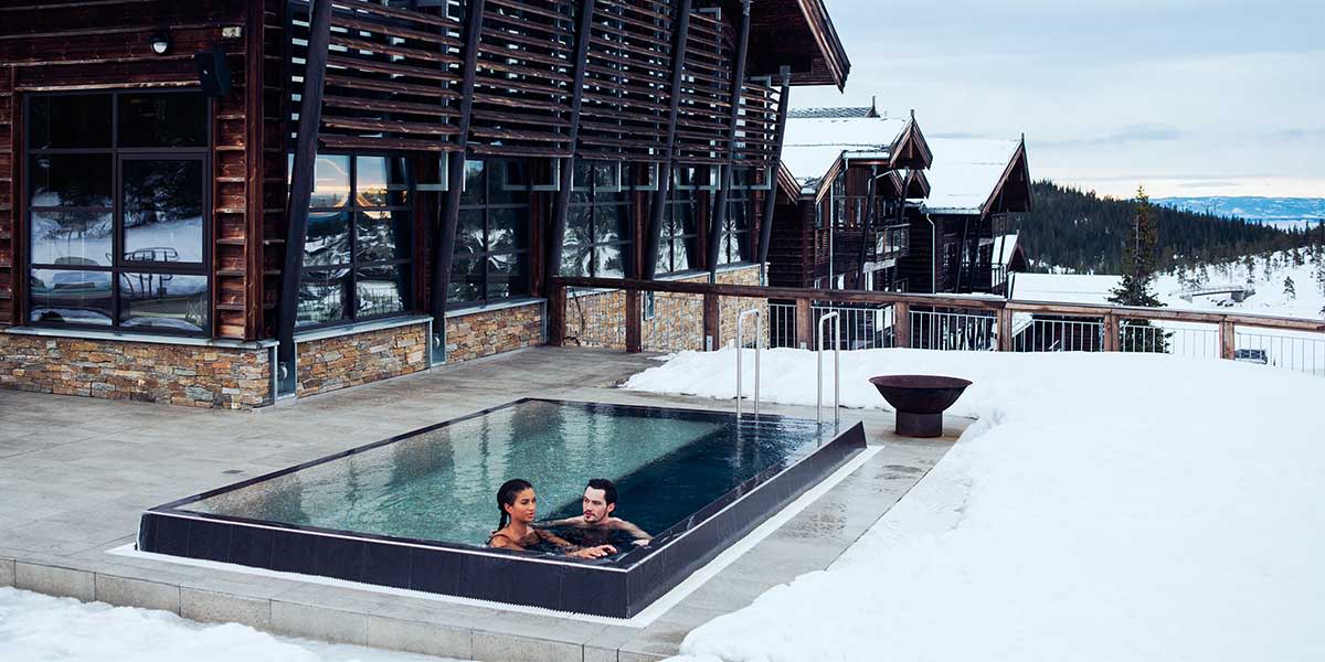 Couple in heated pool