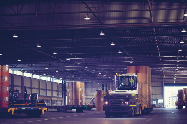 Forestry products being stored in a DFDS Freight Terminal