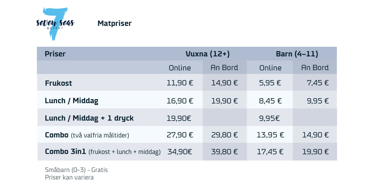 7 Seas Buffet prices on Klaipeda-Kiel route