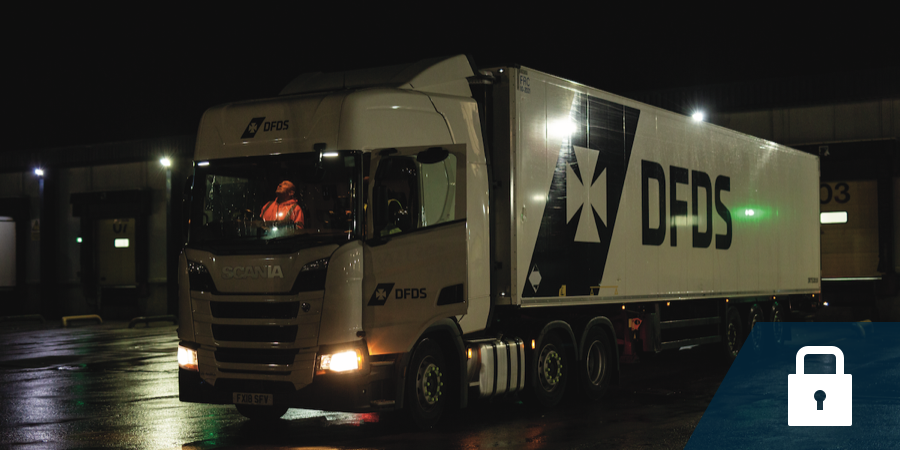 DFDS logistics high value products truck at night HighValueProducts with icon