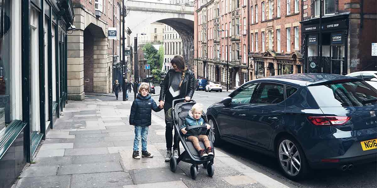 Mother and children strolling around Newcastle Family in Newcastle