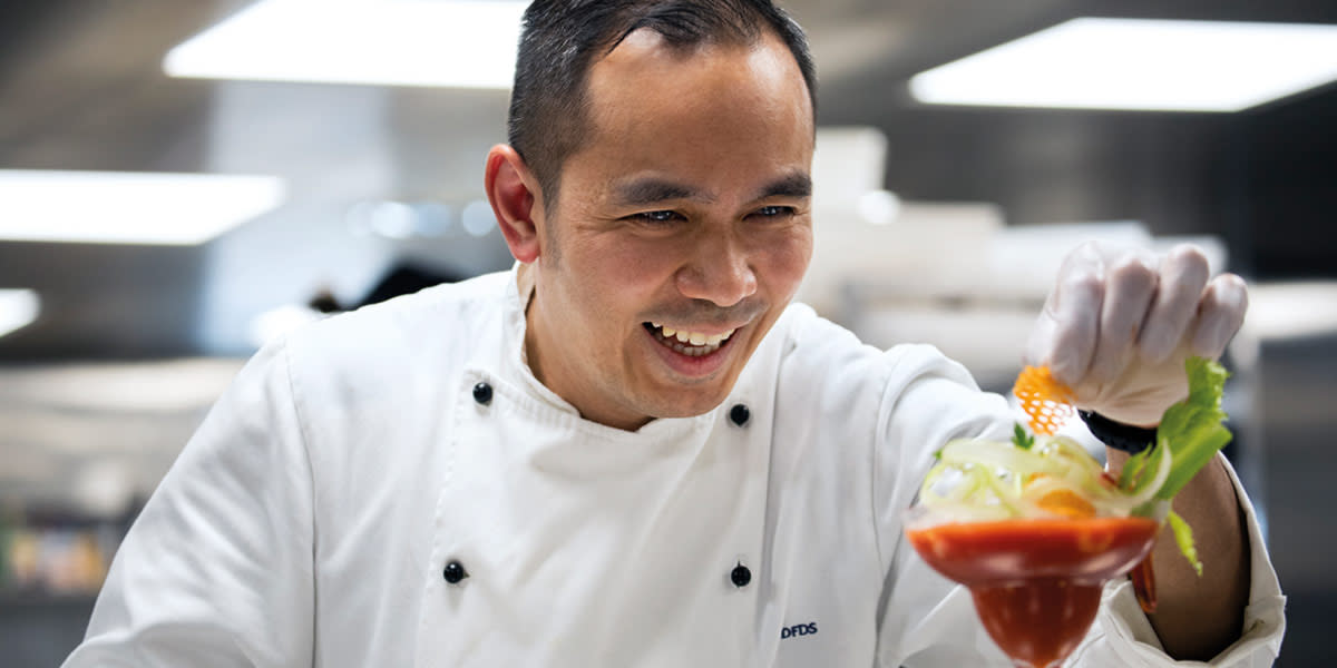 Chef preparing a dish onboard DFDS ferry