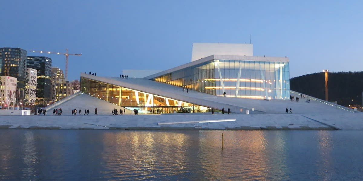 Opera house in Oslo Norway evening