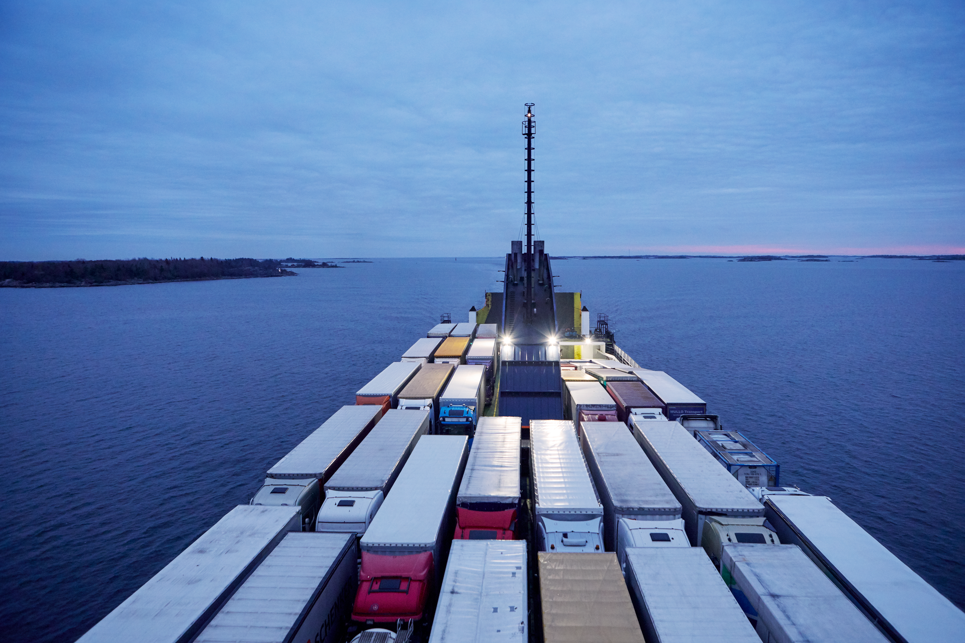 Photo of colourful cargo on deck of DFDS ship at sea cargo on deck at sea