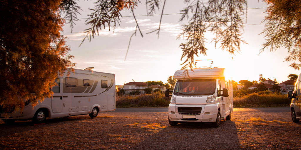 Caravan holiday at sunset