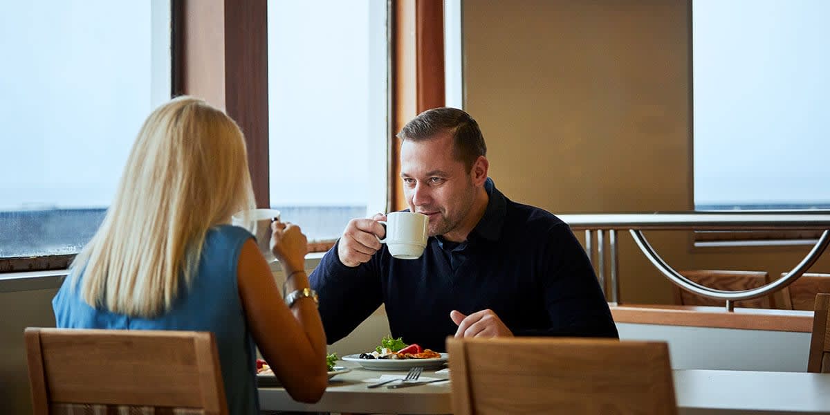 Couple at self-service restaurant