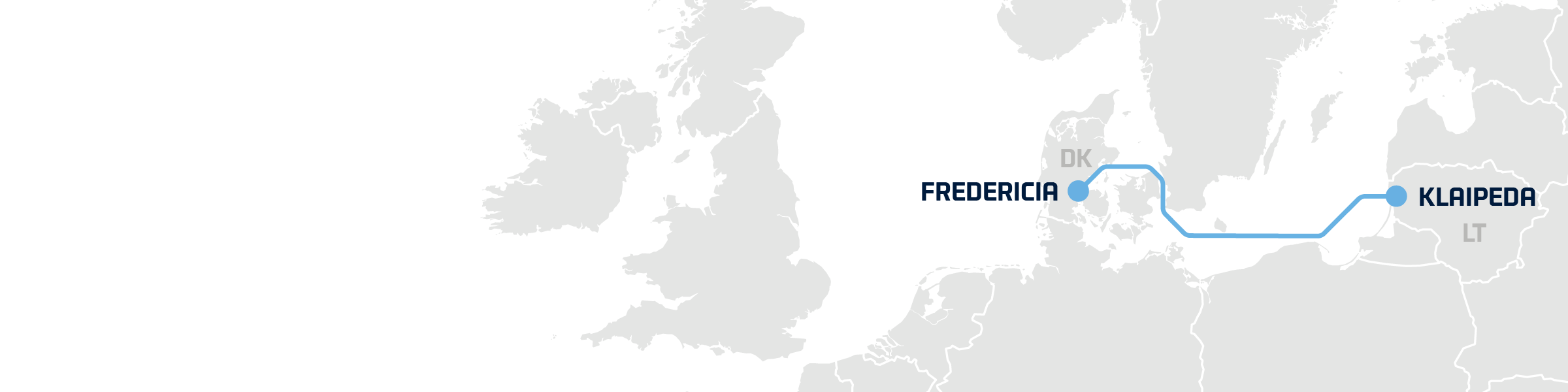 A map showing DFDS' freight shipping route between Klaipeda and Fredericia Klaipeda-Fredericia hero