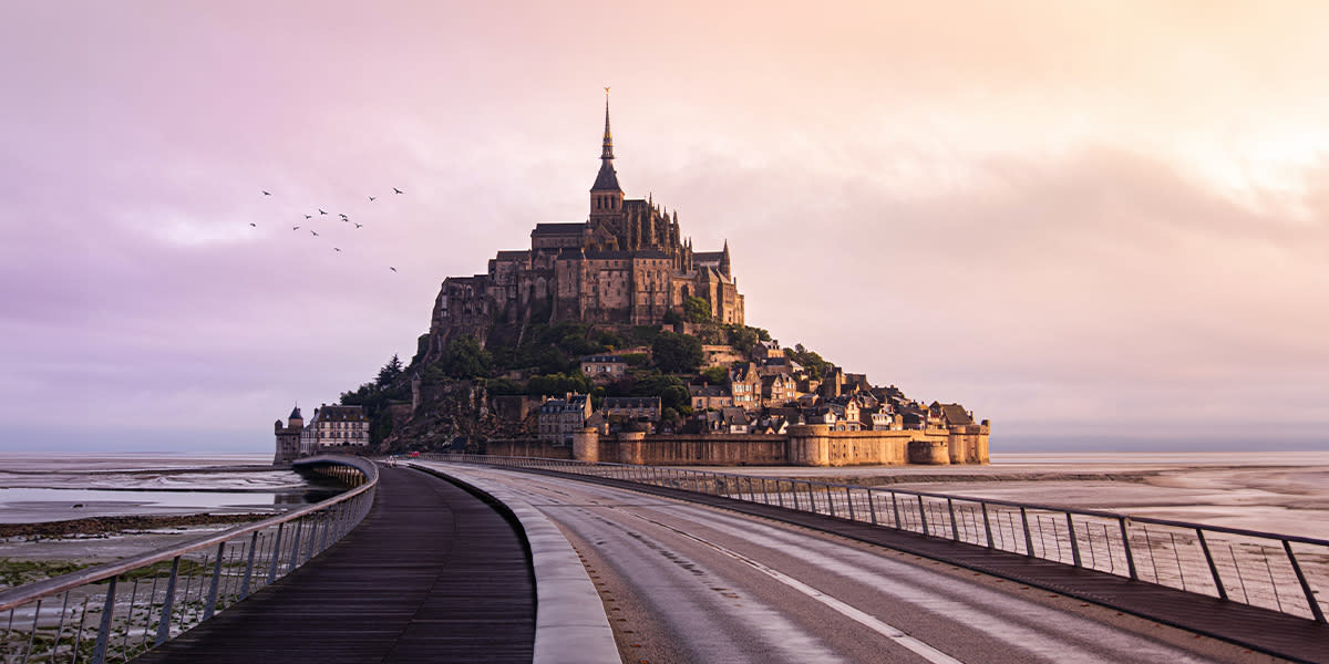 Mont Saint-Michel with pink skies