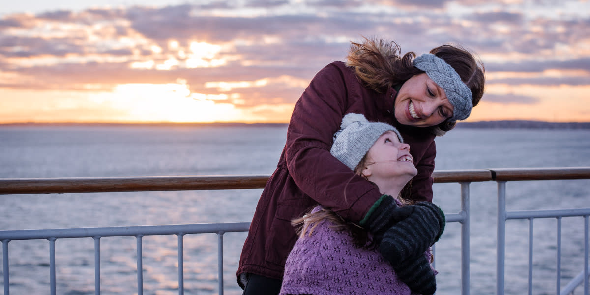 Woman and child on deck of DFDS ferry