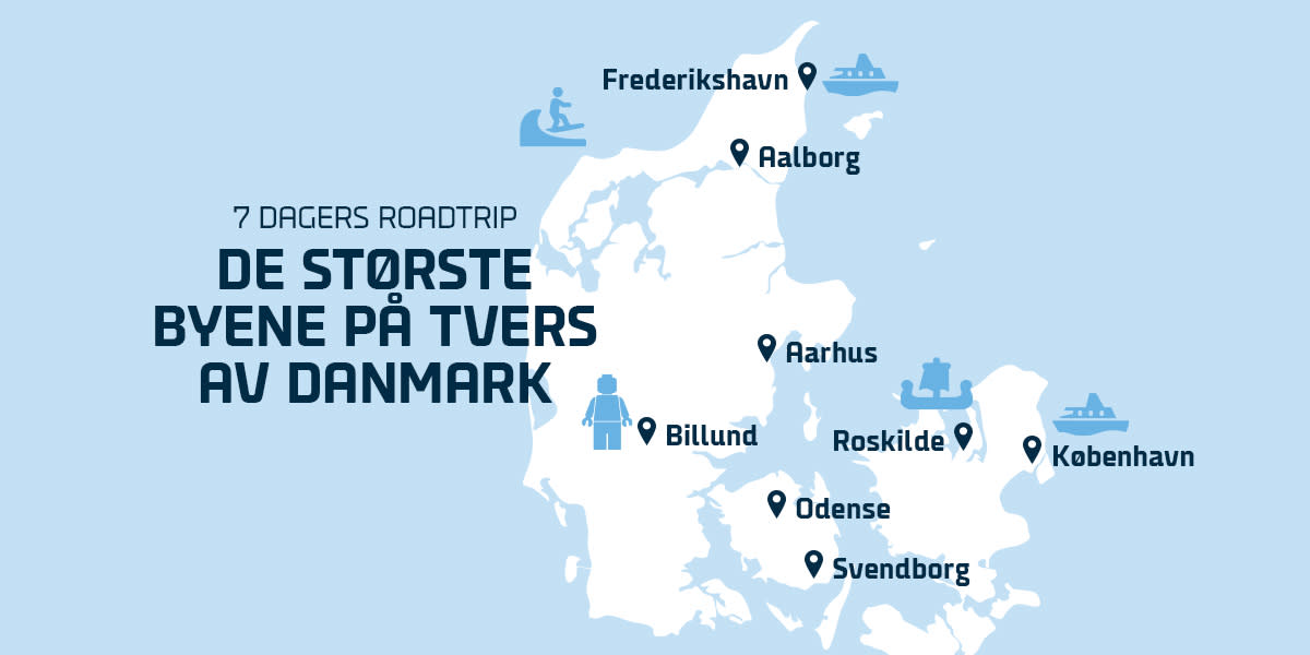 Kart over Danmarks største byer