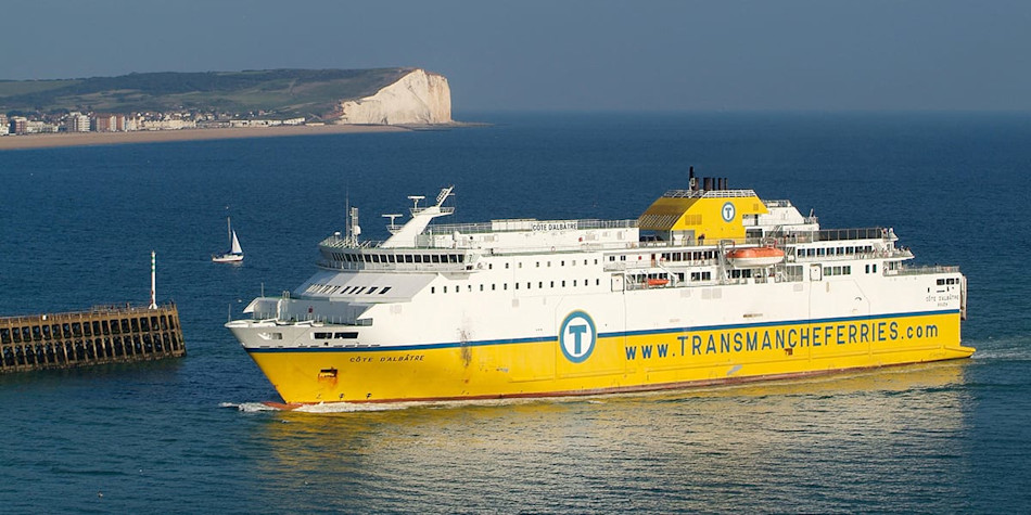 Newhaven- Dieppe Transmache ferry on sea.