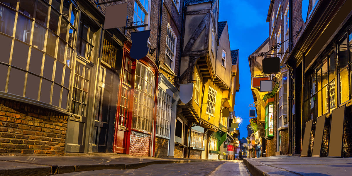 Old English town at night