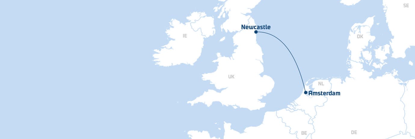 Amsterdam (IJmuiden)-Newcastle hero route map