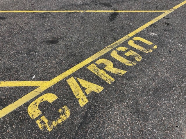 A designated cargo space on the tarmac of a DFDS Freight Terminal