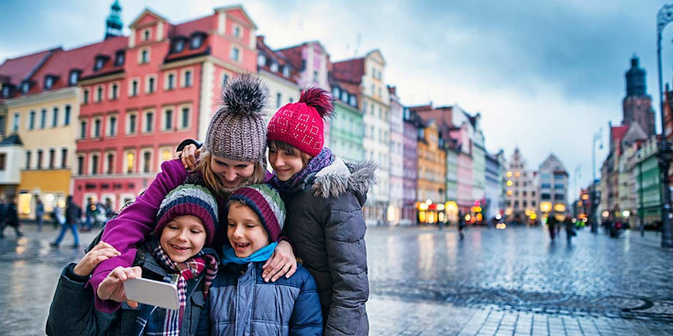 Family on holiday in Warsaw, Poland
