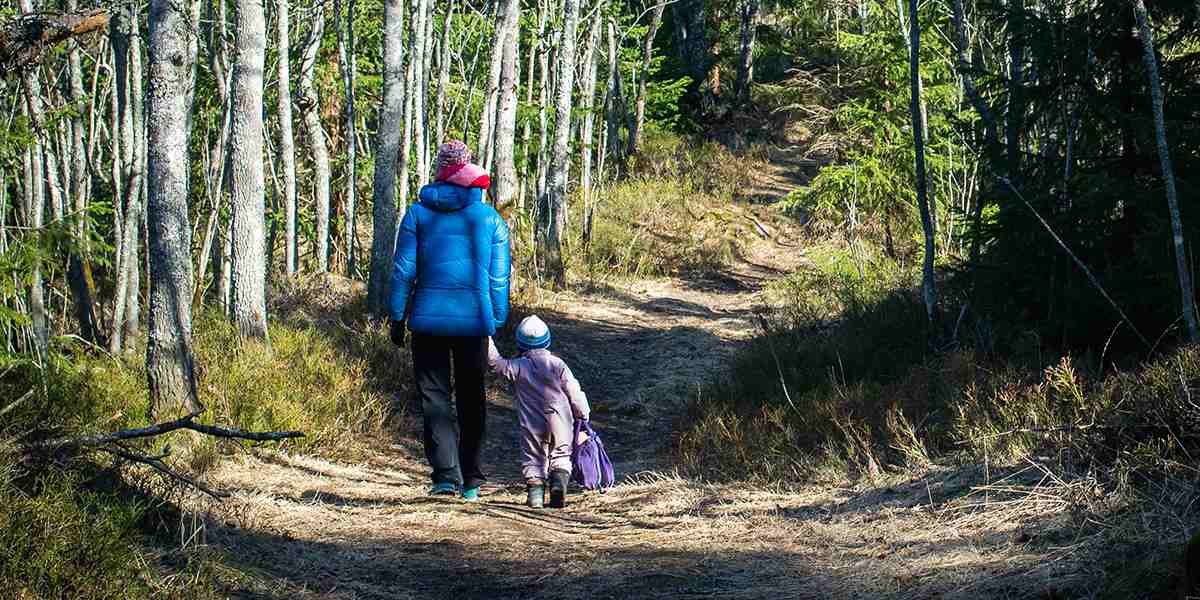 Familie på tur i skoven i oslo