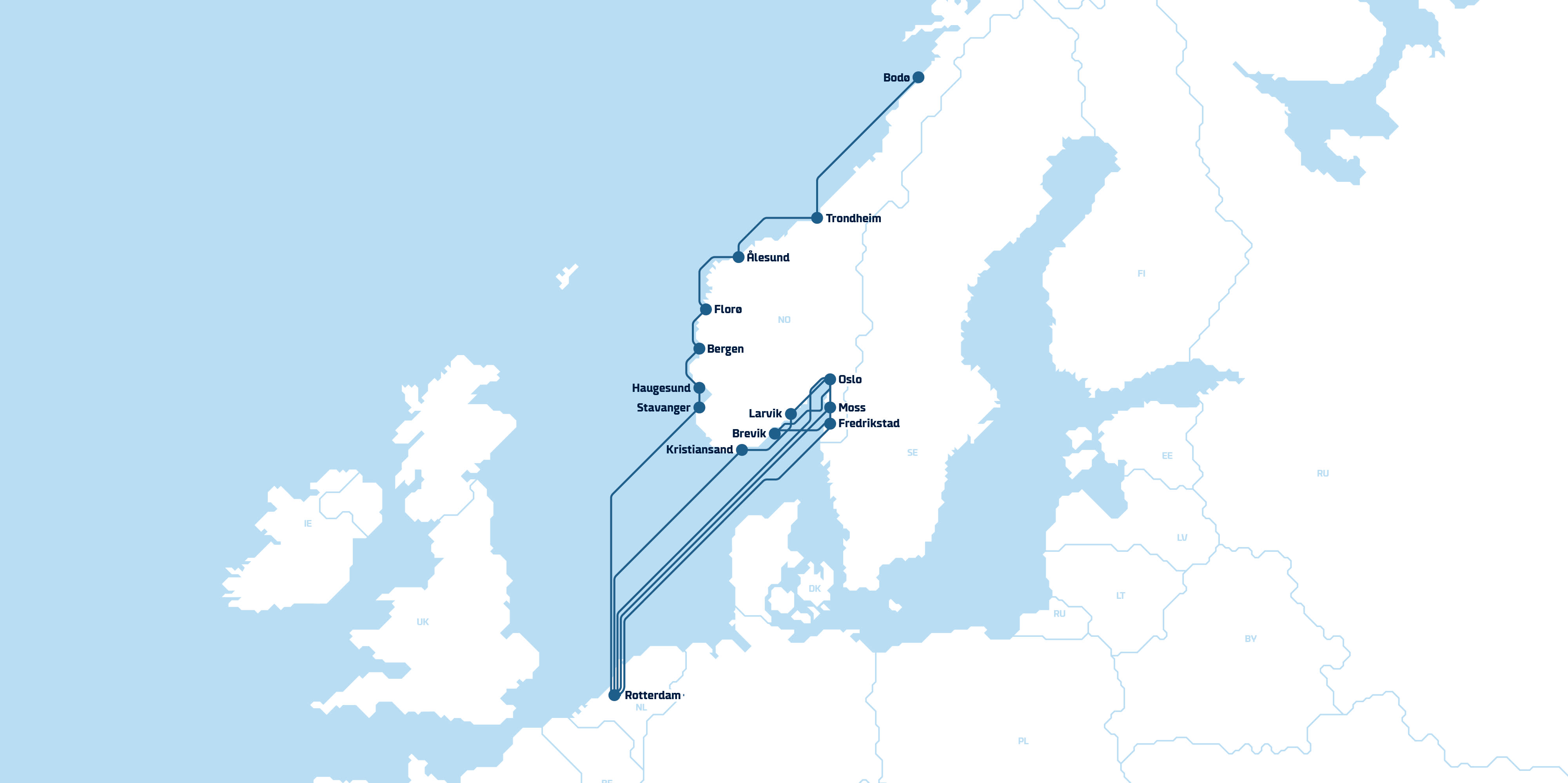 Rotterdam-Norway container routes, Light 2020-10-13