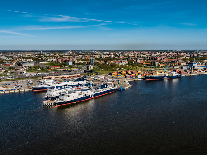 Four DFDS Freight vessels docked at the Port of Klaipeda