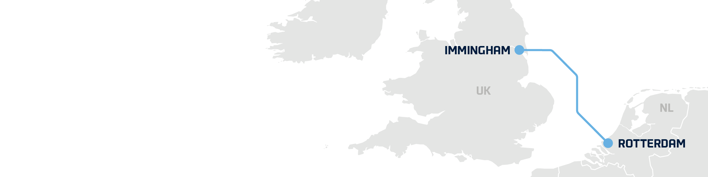 A map showing DFDS' freight shipping route between Rotterdam and Immingham Rotterdam-Immingham