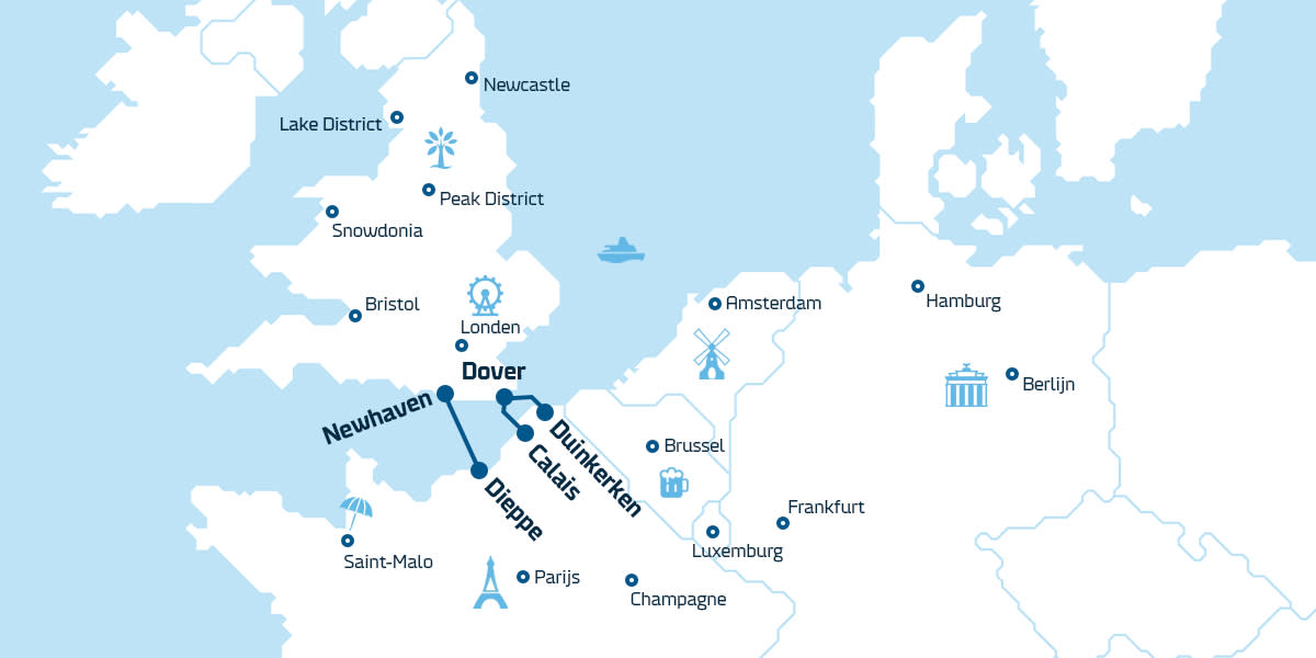 Ferries to UK map