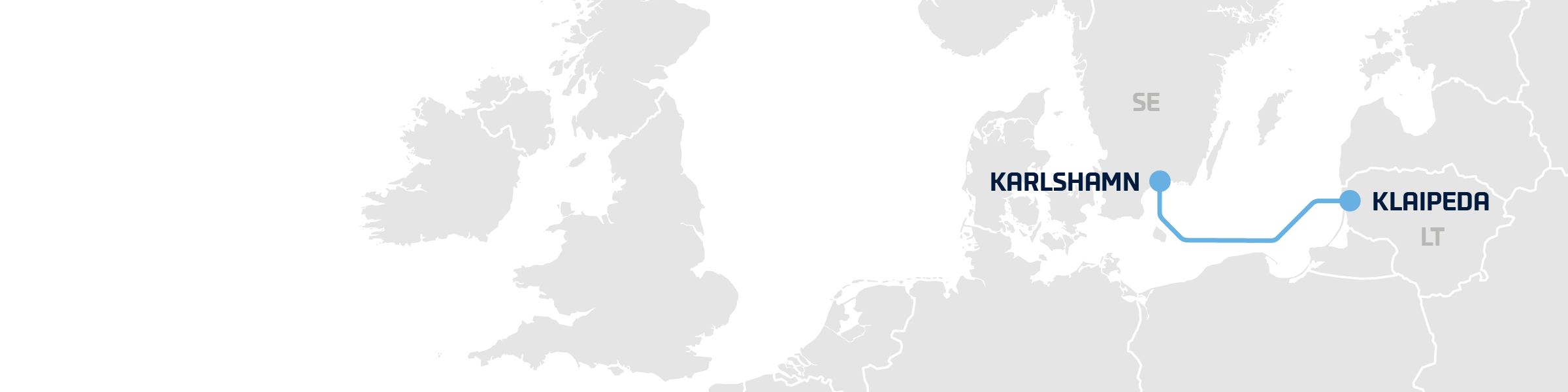 A map showing DFDS' freight shipping route between Klaipeda and Karlshamn Karlshamn-Klaipeda hero