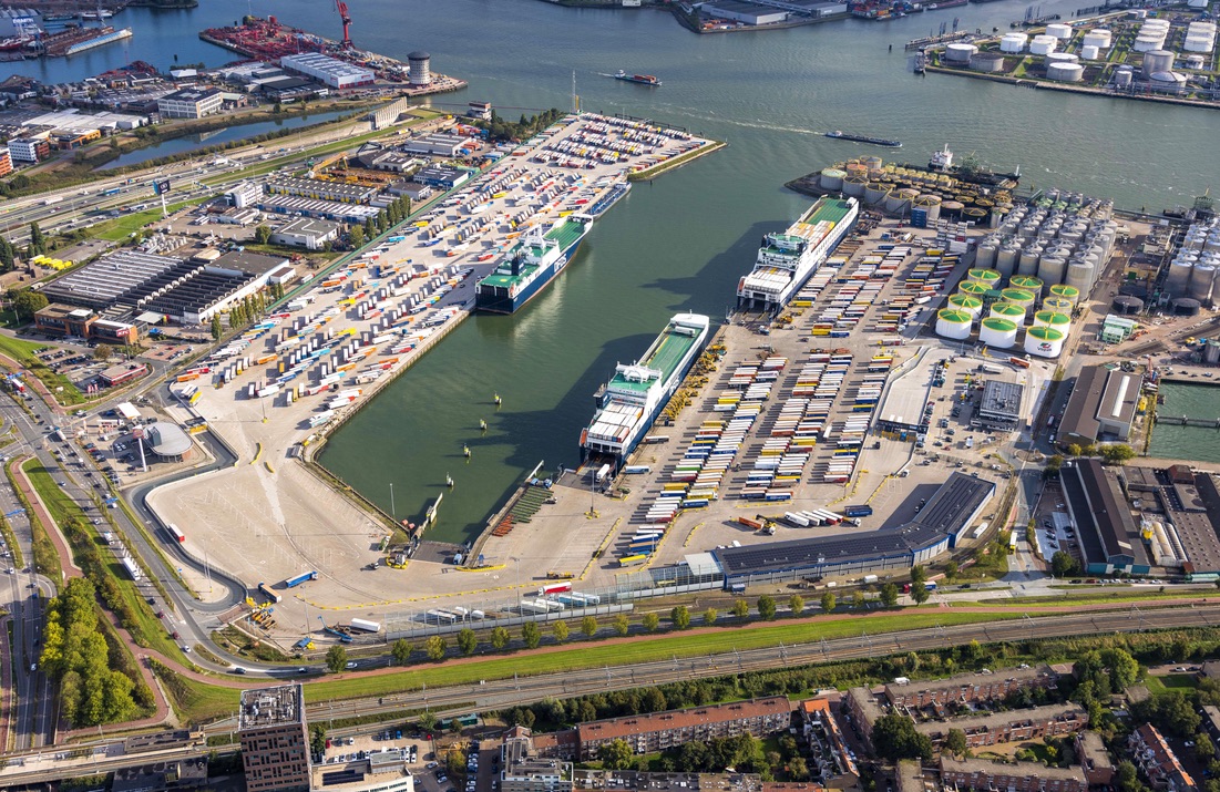 Aerial view of DFDS terminal in Vlaardingen the Netherlands