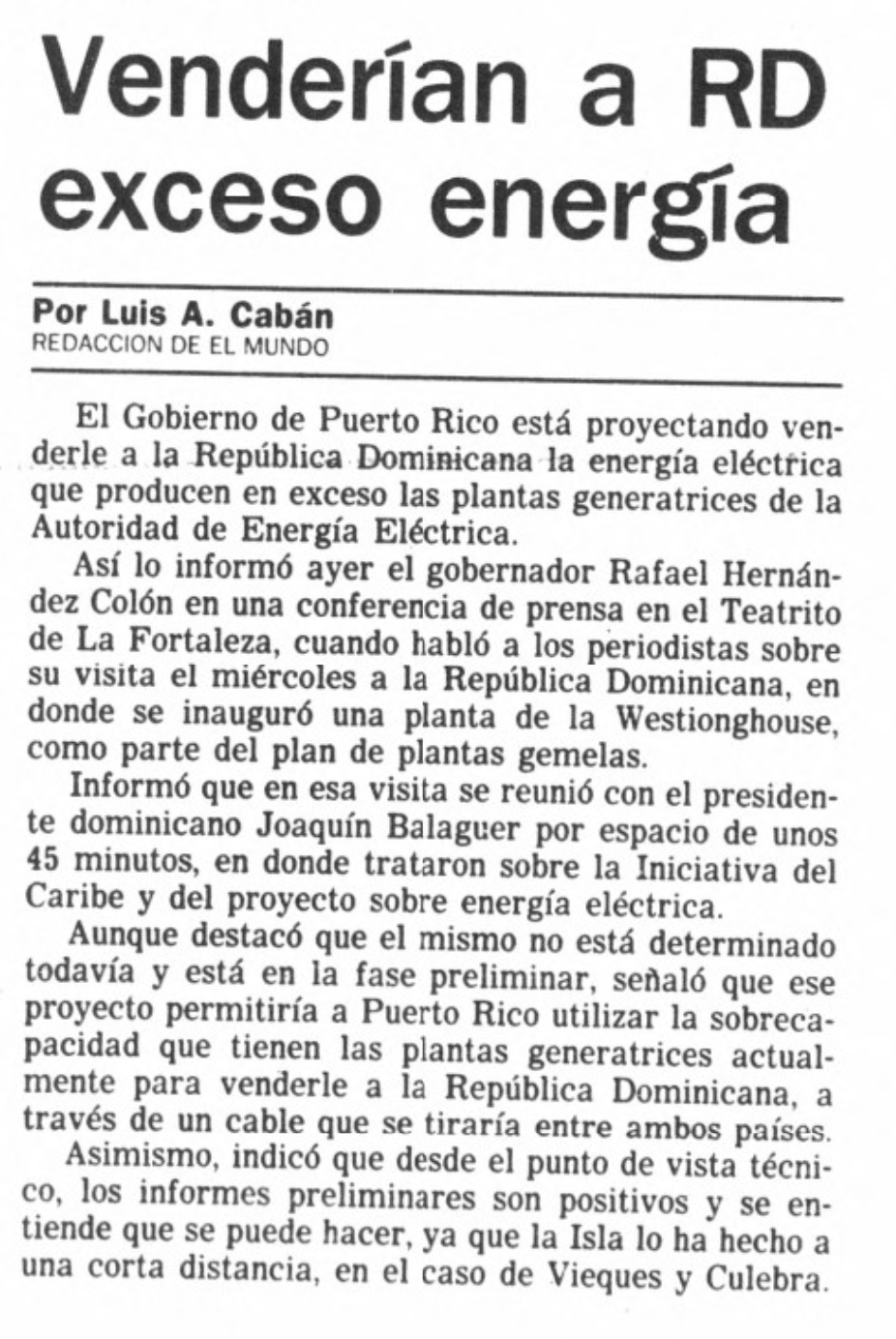 Recorte de El Mundo del 13 de febrero de 1987