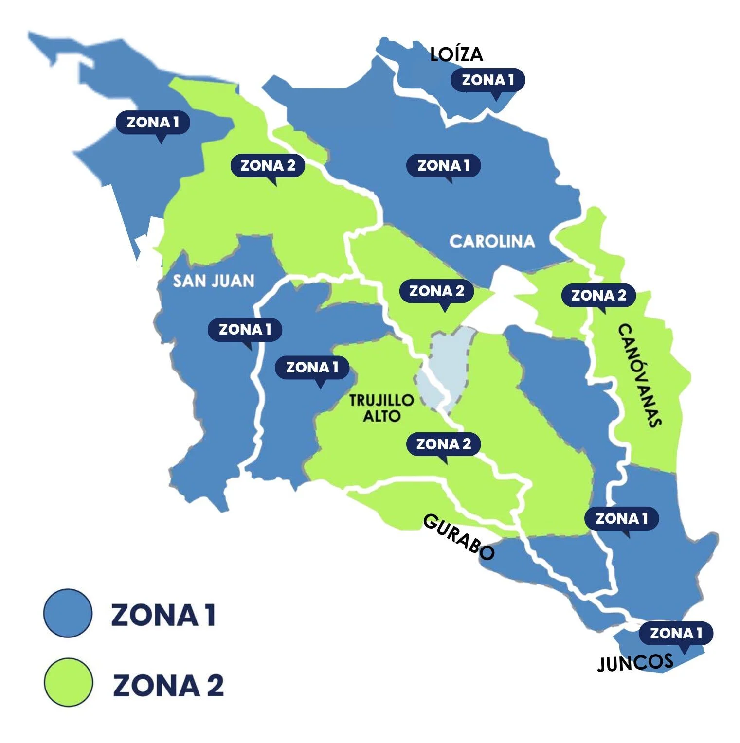 Mapa de divisiones en Zona 1 y Zona 3 para el plan de racionamiento por los bajos niveles del embalse Carraízo. 