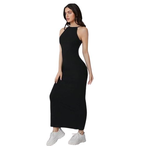 Black Solid Halter Neck Solid Bodycon - Image 3