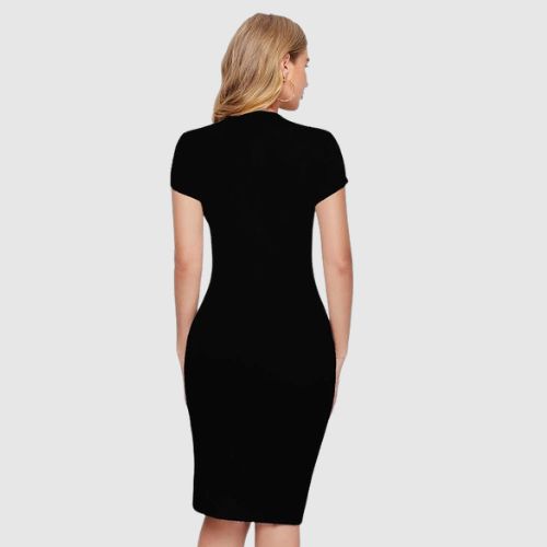 Fashion Women's Short Sleeves Casual Midi Bodycon Polyster Blend Dress-Matt Black - Image 2