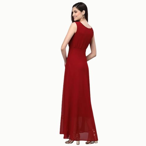 Maroon Black Length Women Solid Fit and Flare Dress - Image 2