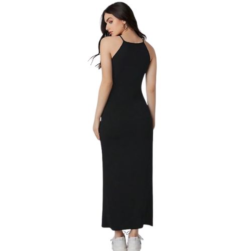 Black Solid Halter Neck Solid Bodycon - Image 2