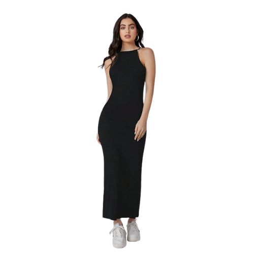 Black Solid Halter Neck Solid Bodycon - Image 4