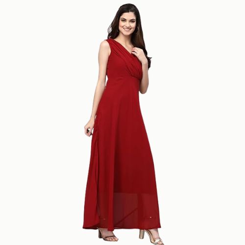 Maroon Black Length Women Solid Fit and Flare Dress - Image 3
