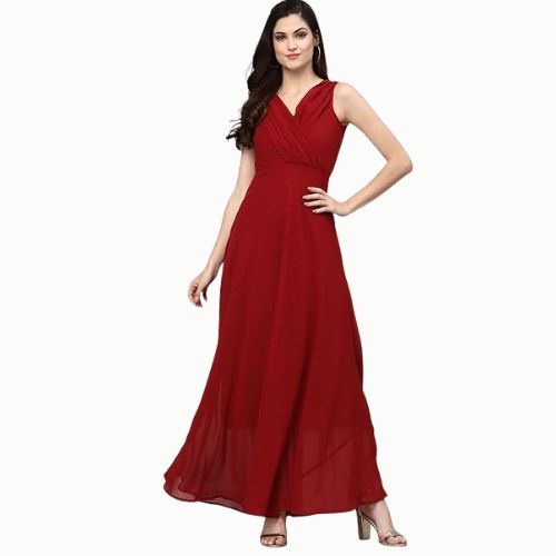 Maroon Black Length Women Solid Fit and Flare Dress