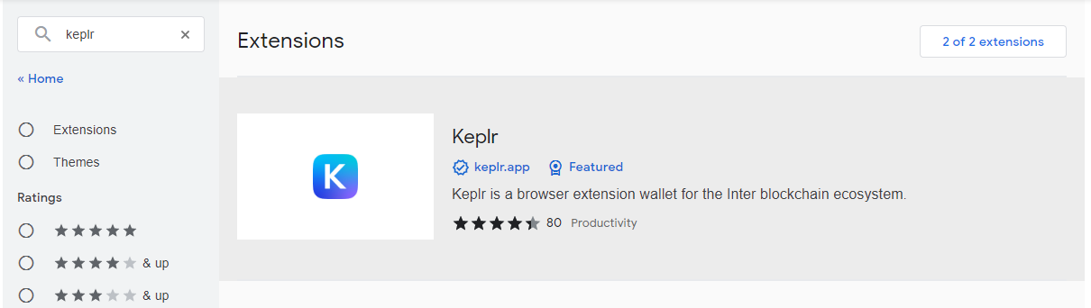 Screen grab: Install Keplr wallet extension to set up Axelar network wallet.