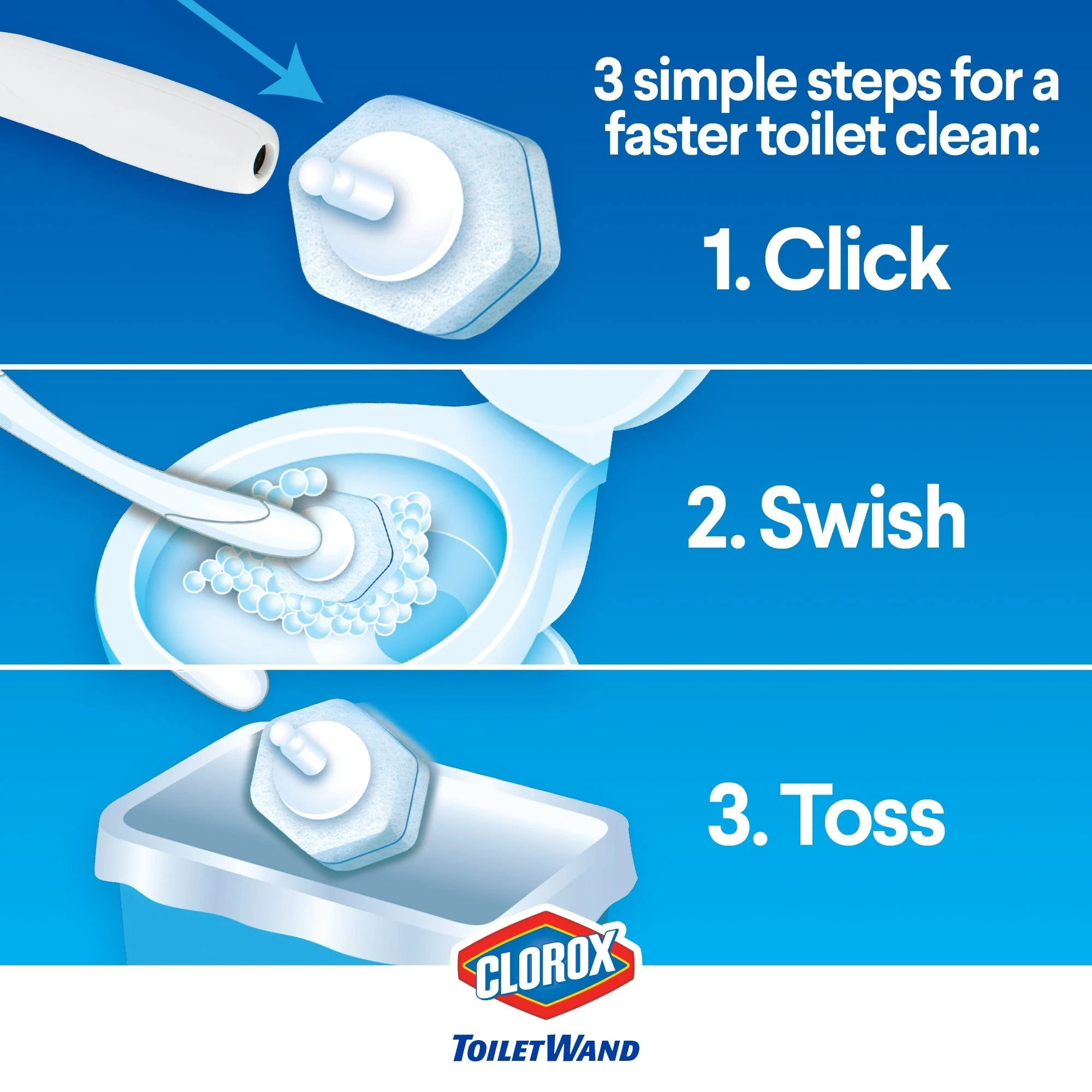 3 steps for a faster toilet clean: click, swish, toss