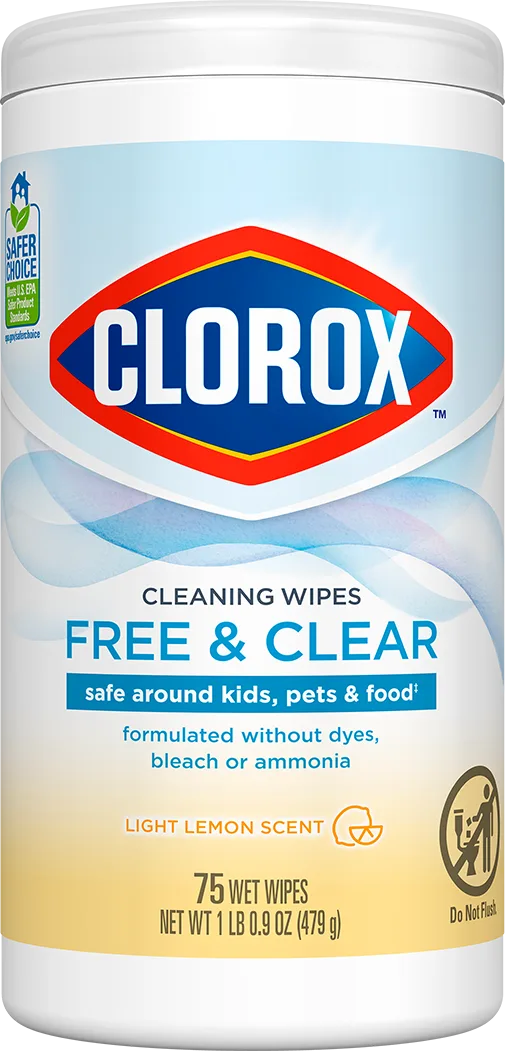 Container of Clorox Free & Clear Cleaning Wipes in Lemon Scent