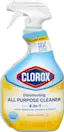 Botella en aerosol de limpiador desinfectante multiusos Clorox, aroma a limón fresco.