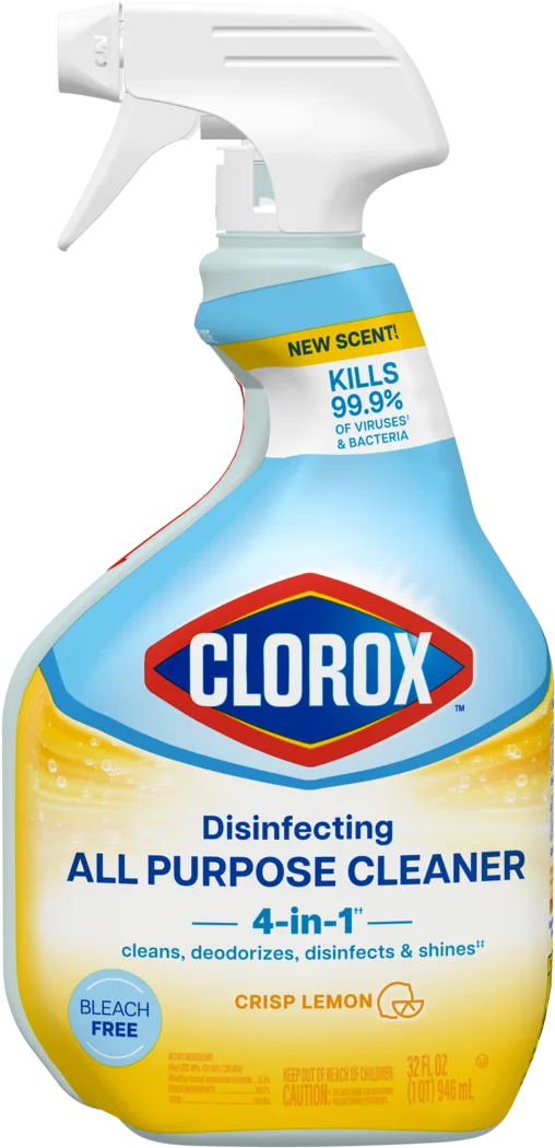 Spray bottle of Clorox Disinfecting All Purpose Cleaner, Crisp Lemon scent.