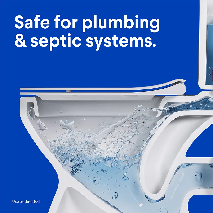 Safe for plumbing & septic systems: a cross-section of a toilet