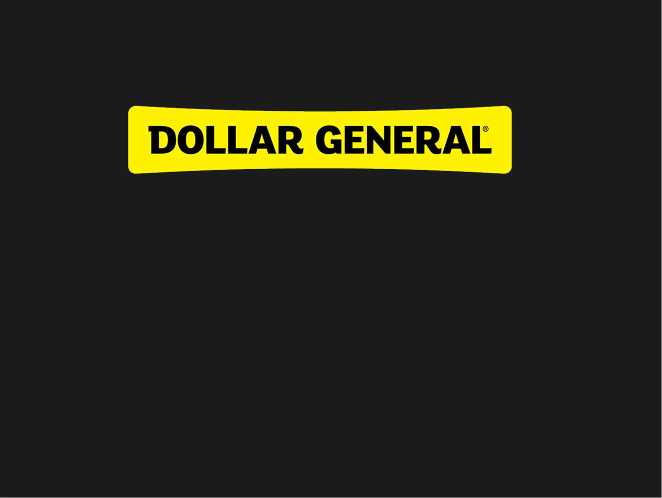 Las palabras "Dollar General" en negro dentro de un rectángulo amarillo sobre un fondo negro.
