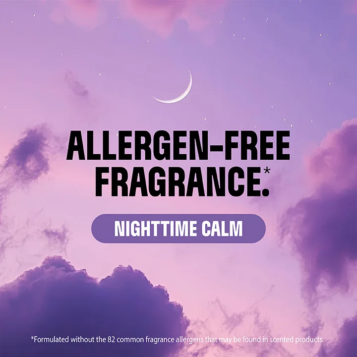Allergen-Free Fragrance Clean Breeze on a background of purple clouds and moon