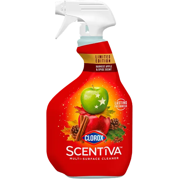 Spray bottle of Clorox Scentiva Cleaning Wipes, Harvest Apple & Cinnamon scent