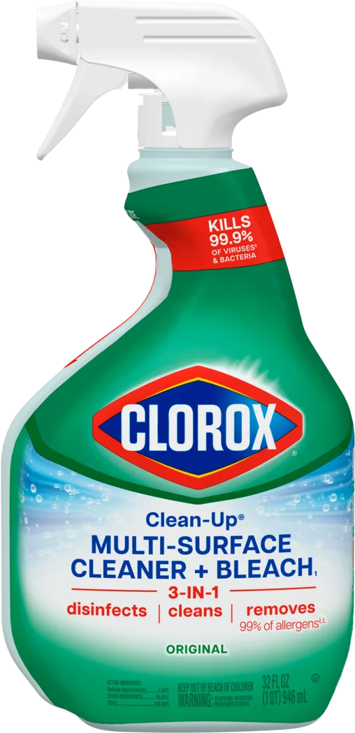 Spray bottle of Clorox Clean-Up Cleaner + Bleach Spray & Mold Remover.