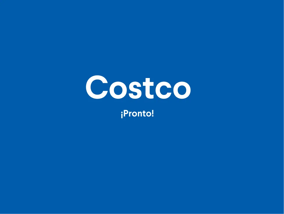 Fondo azul con las palabras "Costco Pronto"