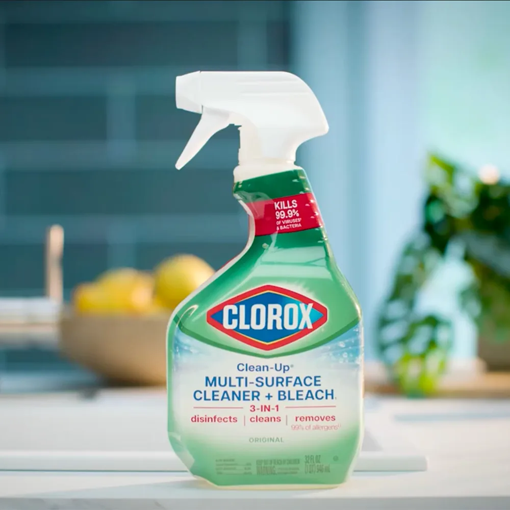 A spray bottle of Clorox Clean-Up on a kitchen counter
