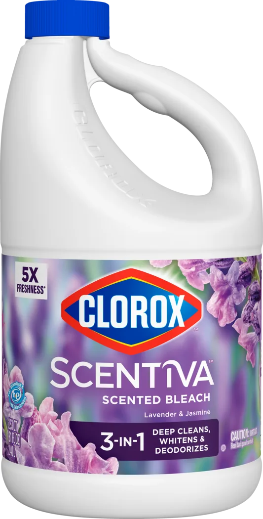 Bottle of Clorox™ Scentiva™ Bleach, lavender & jasmine scent.
