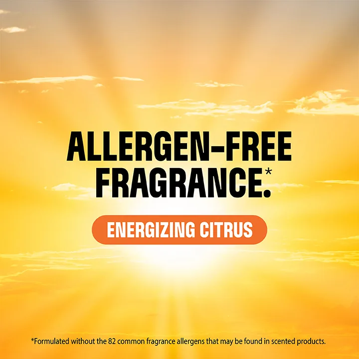 Allergen-Free Fragrance Energizing Citrus on a background of yellow sunrise